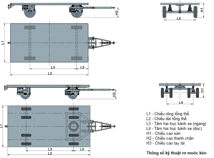 Bản vẽ rơ moóc chở hàng 4-6 tấn loại bốn bánh và loại tám bánh Model: TCP60